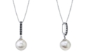 Macy's Cultured Freshwater Pearl (10mm) & Black Diamond (1/8 ct. t.w.) 18" Pendant Necklace in 14k White Gold